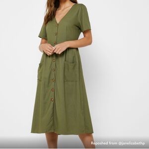 Cotton On Sage Green Button-Front Midi Dress